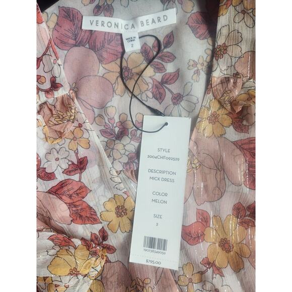 NWT Veronica Beard Floral Short Sleeve Ruffle Mick Maxi Dress Sz 2 Melon #2J421 - Picture 9 of 14